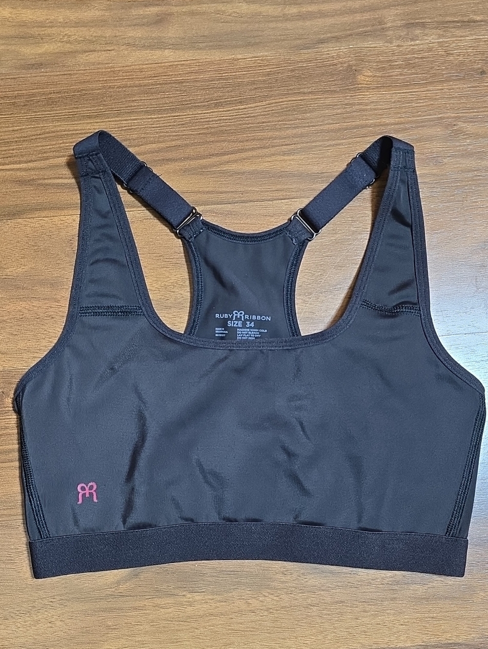 Ruby Ribbon Black Sport Demiette Wireless Bra Size 34 Style 3042